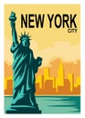 new york city with statue of liberty silhouette Royalty Free Stock Photo