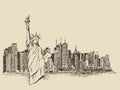 New York city with Statue of Liberty vector sketch Royalty Free Stock Photo