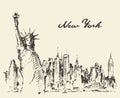 New York city with Statue of Liberty vector sketch Royalty Free Stock Photo