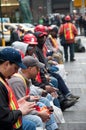 New York City Street Crew Worker Texting Royalty Free Stock Photo