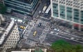 New York city street full of taxis, cars and pedestrians. Yellow cab in focus. Busy NYC Downtown. Royalty Free Stock Photo
