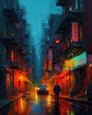 New York City street, night China Town, ai generative Royalty Free Stock Photo
