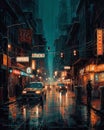 New York City street, night China Town, ai generative Royalty Free Stock Photo