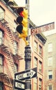 New York City street signs and traffic lights at Spring Street, USA Royalty Free Stock Photo