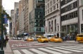 New York City Street Traffic Midtown Manhattan Yellow Taxi Cabs City Scene Royalty Free Stock Photo