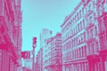 New York City street view in the SoHo neighborhood of Manhattan with pink and blue duotone effect Royalty Free Stock Photo