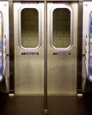 New-York City Subway doors from inside a car Royalty Free Stock Photo