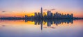 New York City sunrise panorama reflections.