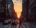 New York City - sunset between the buildings along 23rd Street i