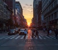 New York City - sunset between the buildings along 23rd Street