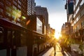 New York City 2020: Sunsets on a NYC bus stop on 14th Street near Union Square in Manhattan Royalty Free Stock Photo