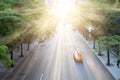 New York City taxi speeding down 42nd Street in Midtown Royalty Free Stock Photo