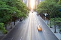 New York City taxi speeding down 42nd Street in Midtown Royalty Free Stock Photo