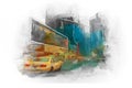 New york city taxi time square abstract painting artprint Royalty Free Stock Photo