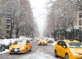 New York City taxis during a winter blizzard in Manhattan Royalty Free Stock Photo