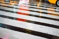 New York City, Times Square at Night Cross Walk With Light Reflections