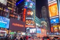 New York City Times Square at Night, Full of Big LED Screens and Bright Lights. Screens Carry Advertisements and Messages Royalty Free Stock Photo