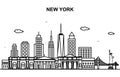 New York City Tour Cityscape Skyline Line Outline Illustration