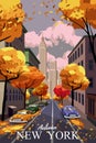 New York city Travel vintage poster autumn street Royalty Free Stock Photo