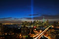 New York City Tribute in Light and Skyline Royalty Free Stock Photo