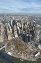 The aerial view of skyscrapers in Manhattan, taken from a helicopter ride in New York City, U.S.A