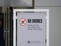 New York City, U.S.A - October 31, 2022 - The \'No Drones\' sign at the World Trade Center