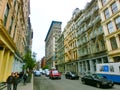 New York City, United States of America - May 02, 2016: The old residential buildings with fire escape stairs in Soho Royalty Free Stock Photo