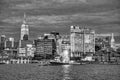 New York City, United States - December 3, 2018: Sunset skyline of Midtown Manhattan as seen from a ferry boat tour around the Royalty Free Stock Photo