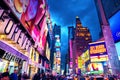 New York City, United States - November 3, 2017: Manhattan`s view of 7th Avenue near Time Square at twilight in the evening