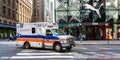 New York City, United States - September 18, 2022. A speeding ambulance on the streets of New York