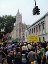 New York City, United States - September 14th, 2014: Climate changes protests occurring in Manhattan along Central Park with