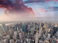 New York City, USA. Amazing aerial Manhattan view at sunset