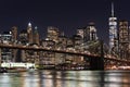 New York City empty streets. NYC skyline with Brooklyn bridge at night Royalty Free Stock Photo