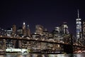 New York City empty streets. NYC skyline with Brooklyn bridge at night Royalty Free Stock Photo