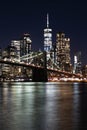 New York City empty streets. NYC skyline with Brooklyn bridge at night Royalty Free Stock Photo