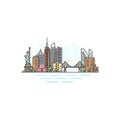 New York city, USA architecture color line skyline illustration. Linear vector cityscape with famous landmarks, city Royalty Free Stock Photo