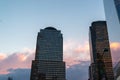 New York City / USA - AUG 22 2018: Brookfield Place building exterior reflection at sunset in Lower Manahttan Royalty Free Stock Photo