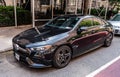 New York City, USA - August 05, 2023: Mercedes-Benz CLA Luxury black car black car front side view, parked Royalty Free Stock Photo