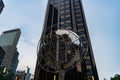 New York City, USA - August 04, 2023: Globe Sculpture at Columbus Circle low angle