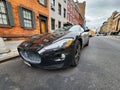 New York City, USA - August 04, 2023: Maserati GranTurismo cabriolet parked car 2012, three quarter view