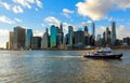 New York City, USA - August 16, 2017: NYPD boat responding to an emergency on the East River New York City. Royalty Free Stock Photo