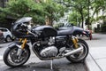 Triumph Thruxton black motorcycle in New York City, USA