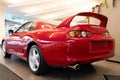 New York City, USA - July 23, 2023: toyota supra 1994 sports car red color, back corner view Royalty Free Stock Photo