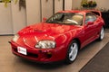 New York City, USA - July 23, 2023: toyota supra 1994 sports car red color, corner view Royalty Free Stock Photo