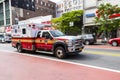 New York City, USA - June 10, 2017: FDNY Ambulance in Harlem. FDNY is the largest combined Fire and EMS provider in the world