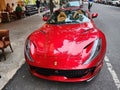 New York City, USA - June 03, 2023: Ferrari 812 GTS Superfast convertible red car front, parked