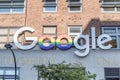 New York City, USA - June 12, 2017: Google logo in exterior of a Google headquarters building. New York, USA Royalty Free Stock Photo