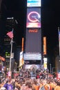 New York City, USA - June 7, 2017: People activity in Times Square at night. Times Square is a busy tourist intersection of neon Royalty Free Stock Photo