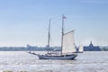 New York City, USA - June 11, 2017: Sailboat sailing in New York Bay