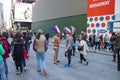 New York City, USA - June 8, 2017: Topless body painted girl seeking for tips in Times Square